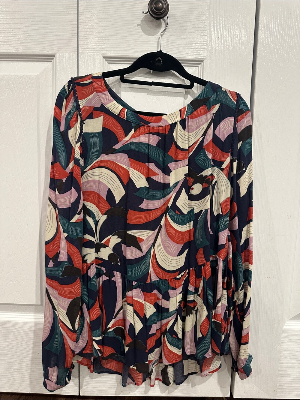 Anthropologie Multicolor Swirl Long-Sleeve Peplum Top